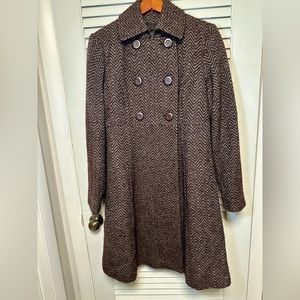 Via brown chevron long peacoat size 12